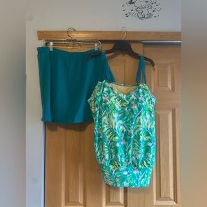 Swimsuits For All Tropical Print Swim 2 piece Tankini Skirt Set